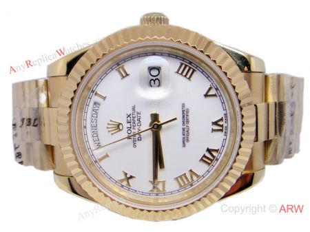 Replica Rolex Daydate II Gold Case Watch 41mm White Face